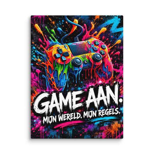 Gaming Canvas voor Gamekamer – Game Aan – interieur mockup