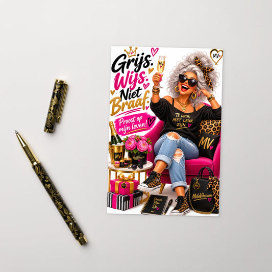Grappige Verjaardagskaart voor Haar – Grijs, Wijs, Niet Braaf – productafbeelding 2