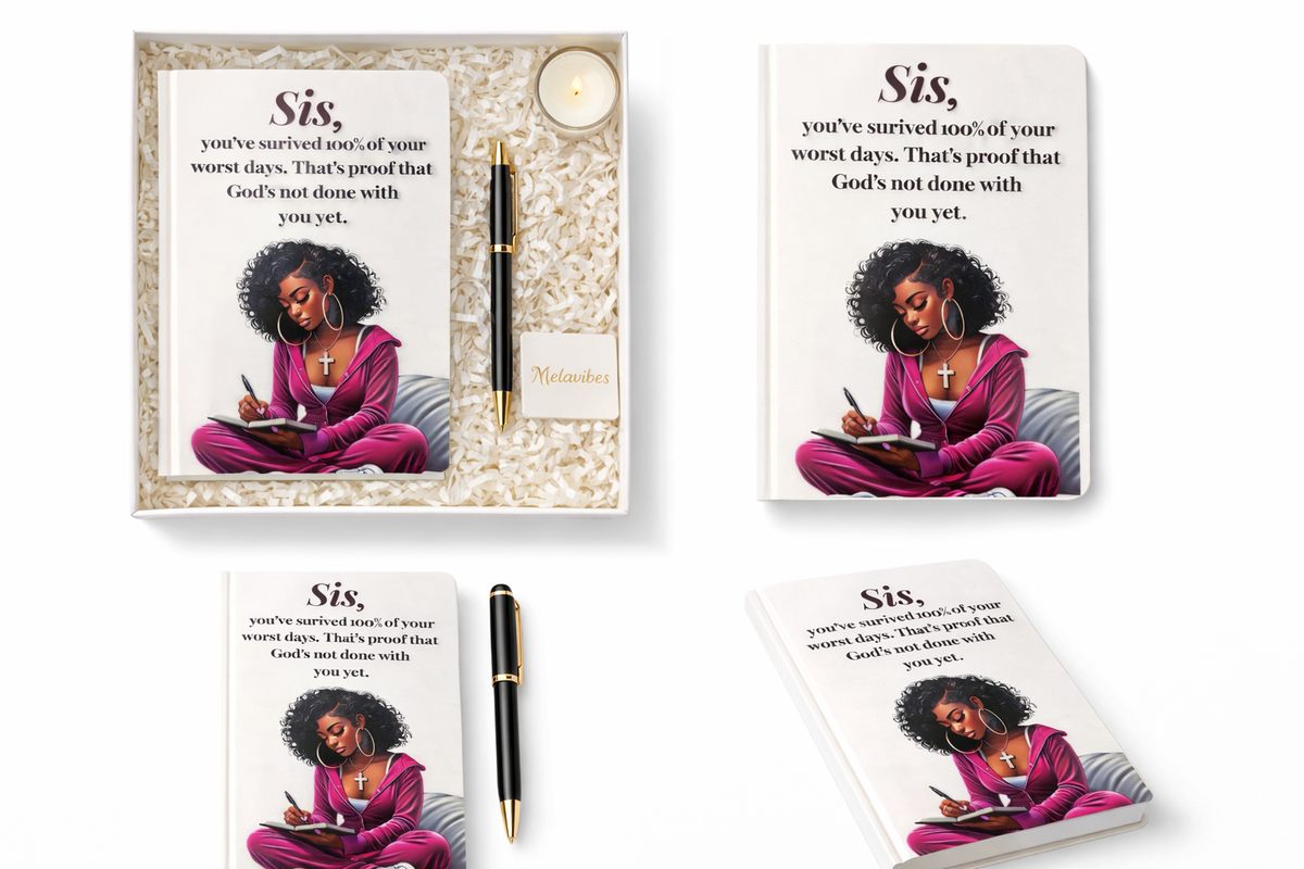 Sis You’ve Survived A5 notitieboek cadeauset voor haar – detail