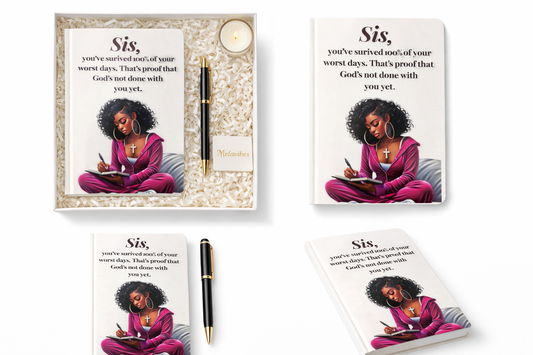 Sis You’ve Survived A5 notitieboek cadeauset voor haar – detail