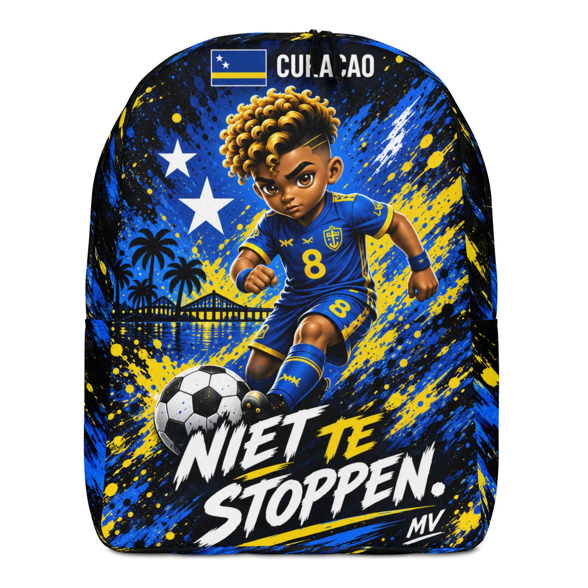 Curaçao voetbalrugzak voor kids Niet te Stoppen – voorkant