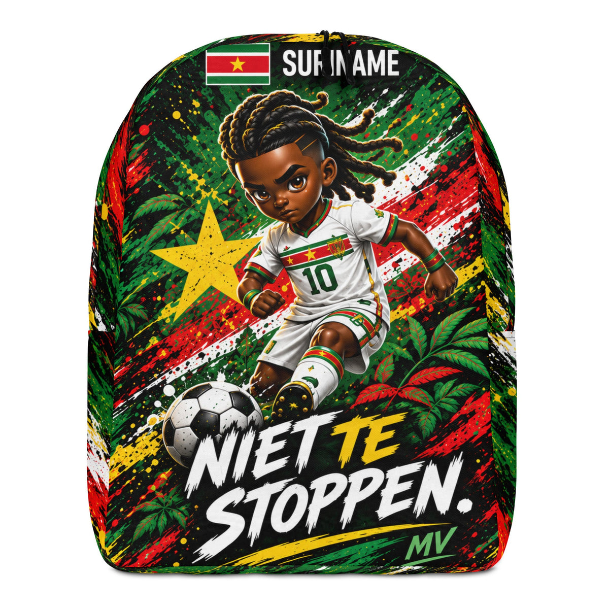 Suriname voetbalrugzak voor jongens Niet te Stoppen – voorkant