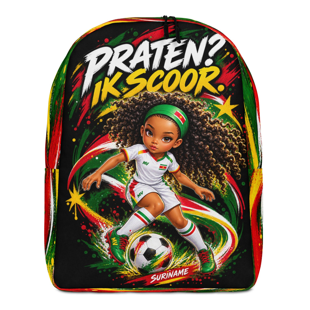 Suriname voetbalrugzak voor meisjes Praten Ik Scoor – voorkant