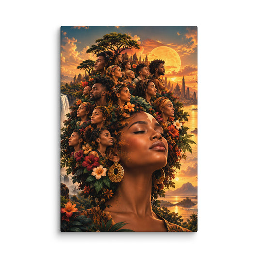 Afro Wanddecoratie Canvas – De Wereld in Mijn Haar – interieur mockup