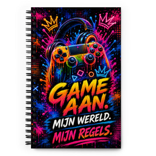 Gaming spiraalnotitieboek Game Aan Mijn Wereld Mijn Regels – voorkant