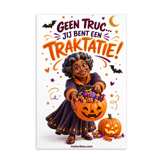 Grappige Halloweenkaart – Jij Bent een Traktatie – voorkant