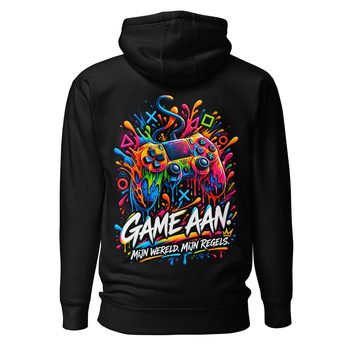 Gaming Hoodie Unisex – Game Aan, Mijn Wereld Mijn Regels – achterkant