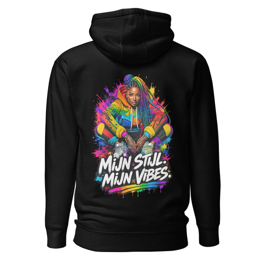 Kleurrijke Urban Hoodie – Mijn Stijl, Mijn Vibes – achterkant