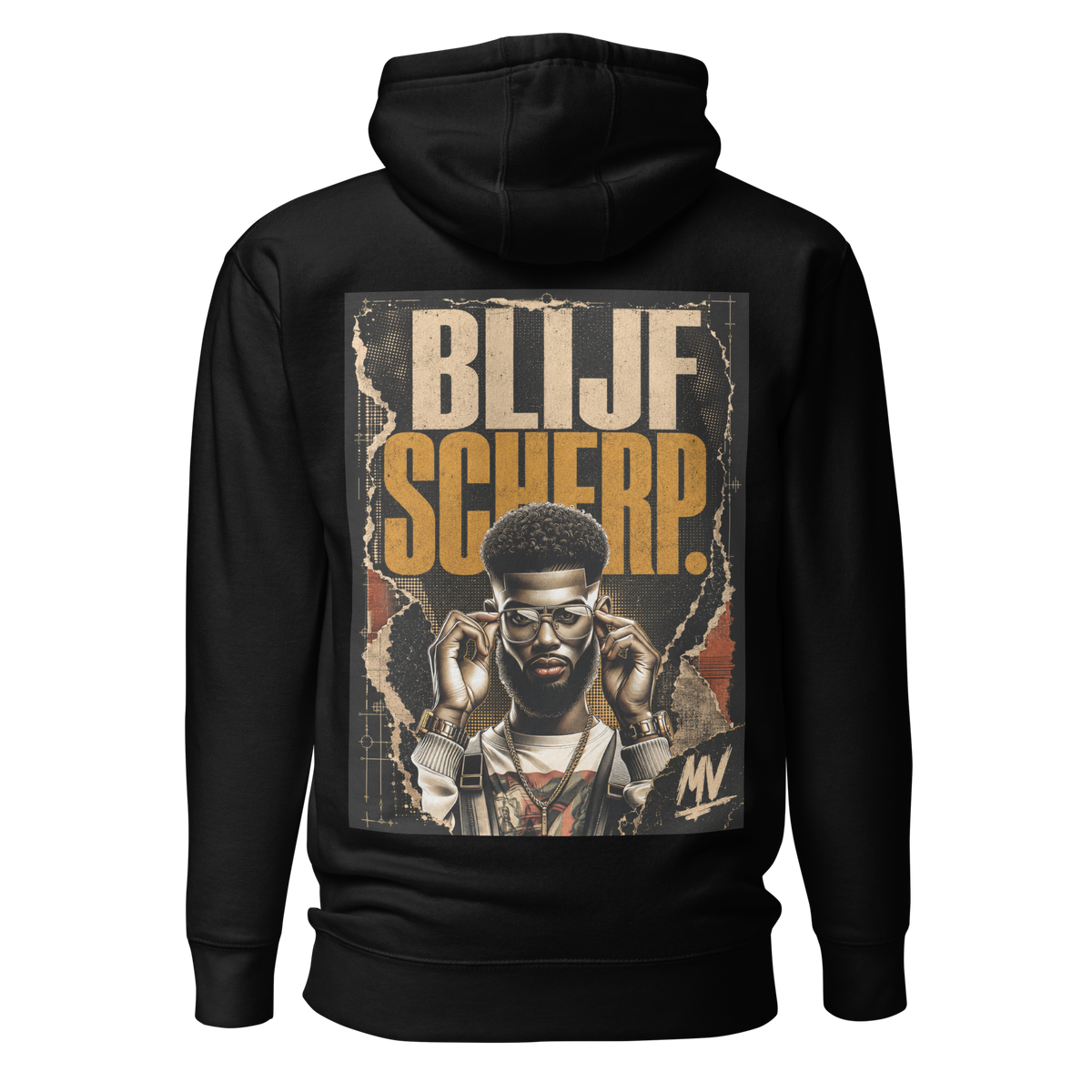 Zwarte Streetwear Hoodie – Blijf Scherp – voorkant