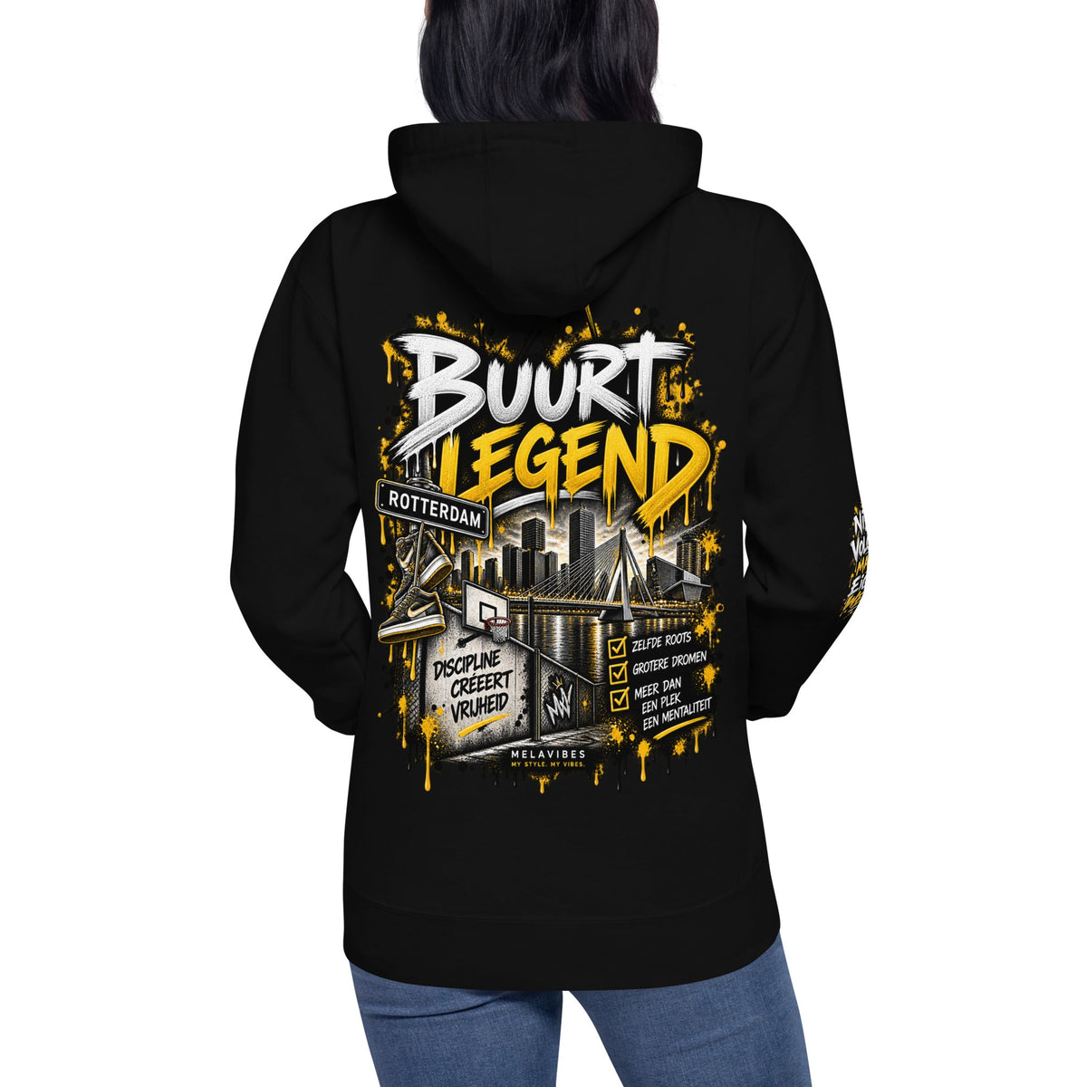 Rotterdam Hoodie Unisex – Buurt Legend Streetwear – achteraanzicht 6