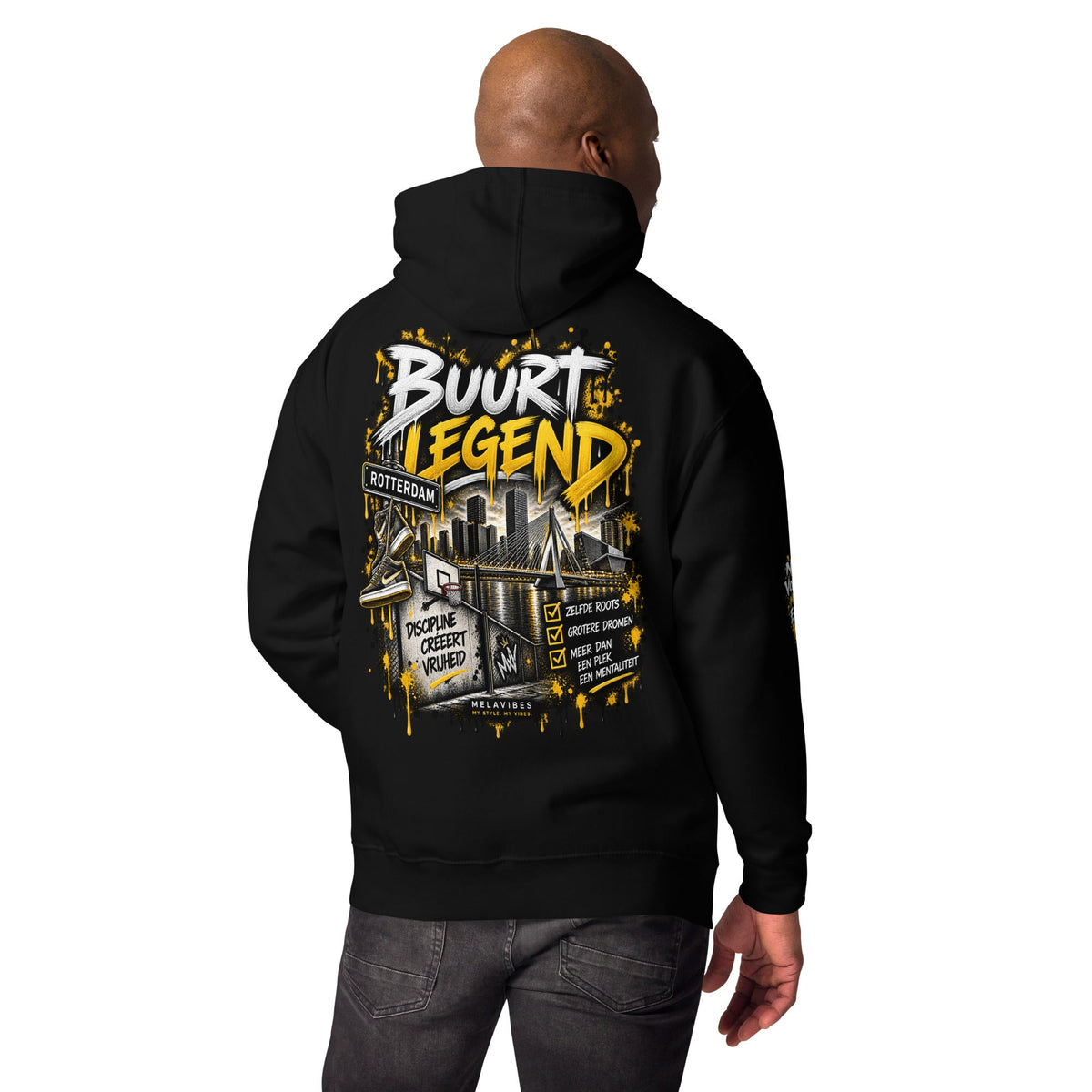 Rotterdam Hoodie Unisex – Buurt Legend Streetwear – achteraanzicht 12