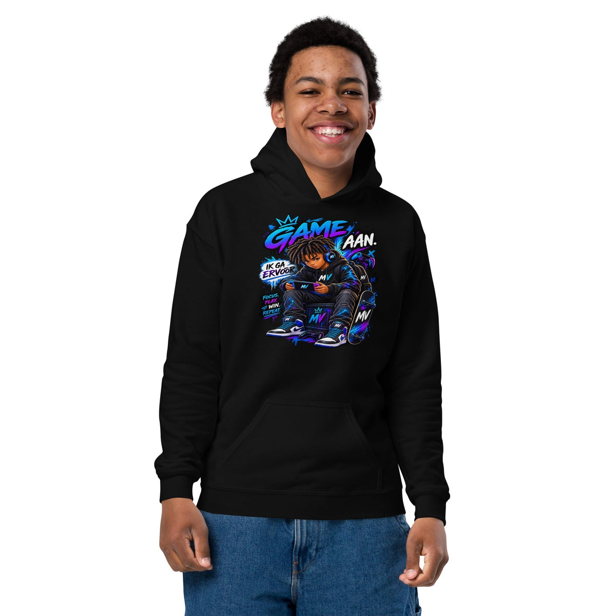 Gaming Hoodie voor Kids 7–13 Jaar – Game Aan – achteraanzicht