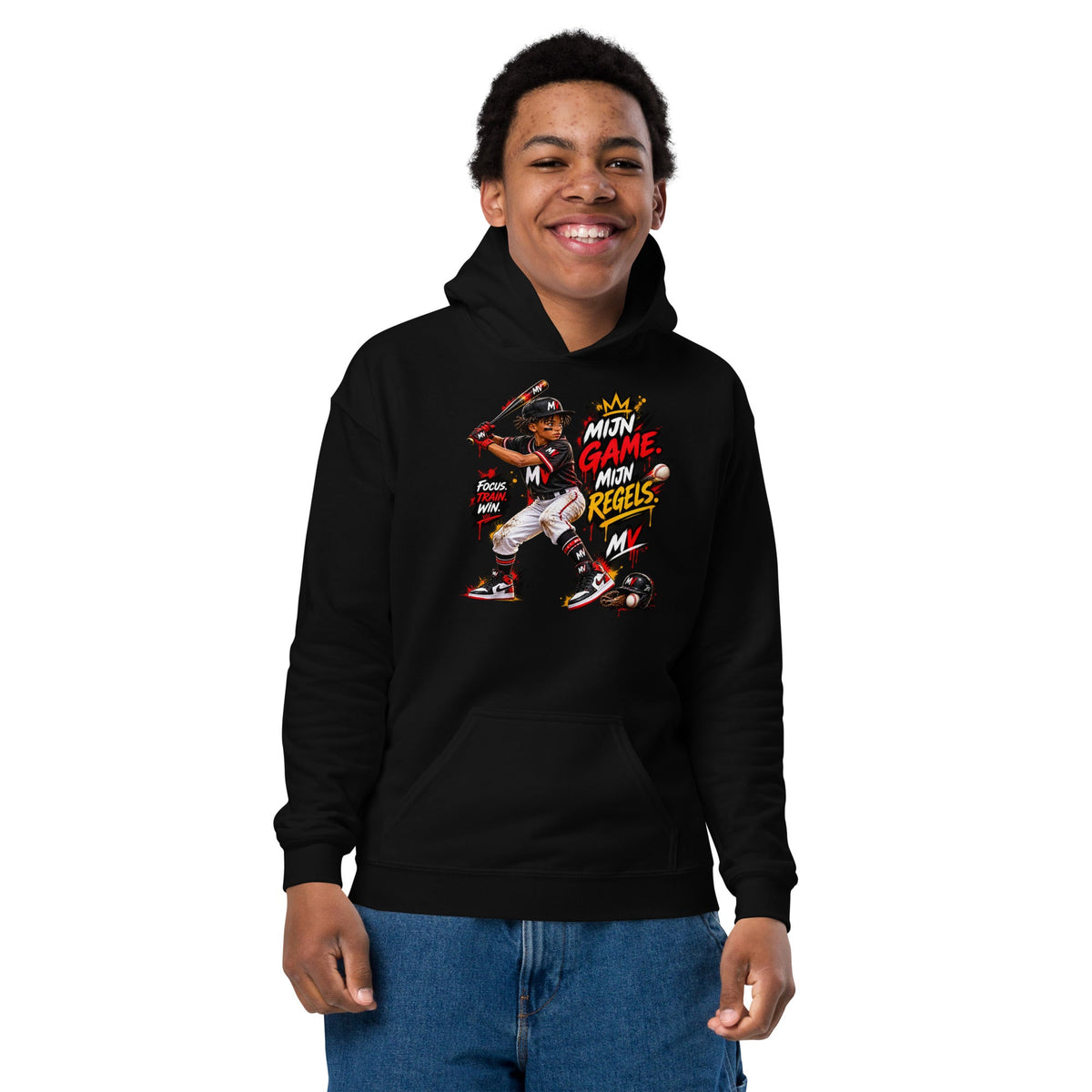 Honkbal Hoodie voor Kids 7–13 Jaar – Mijn Game, Mijn Regels – productafbeelding 5