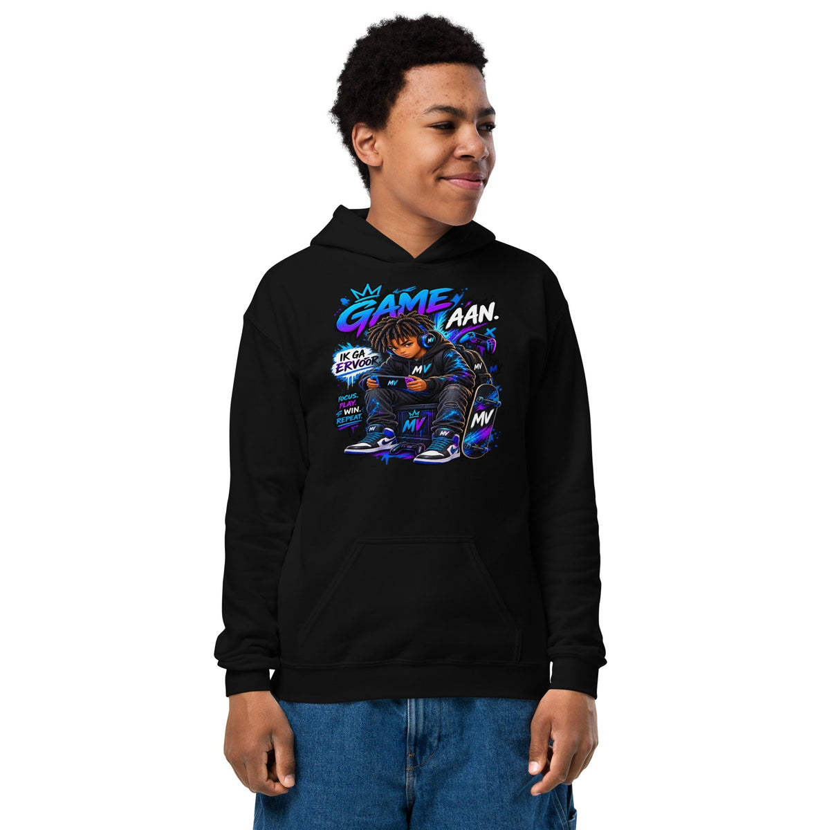 Gaming Hoodie voor Kids 7–13 Jaar – Game Aan – vooraanzicht