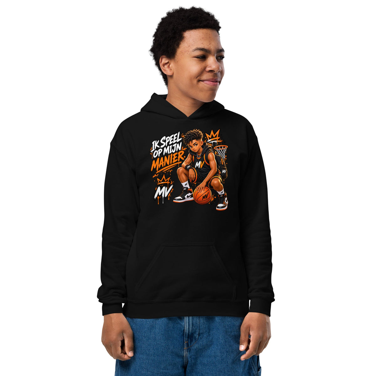 Basketbal Hoodie voor Kids 7–13 Jaar – Ik Speel Op Mijn Manier – vooraanzicht
