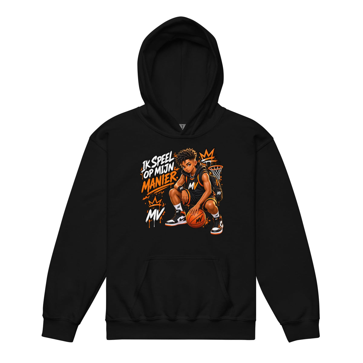 Basketbal Hoodie voor Kids 7–13 Jaar – Ik Speel Op Mijn Manier – voorkant