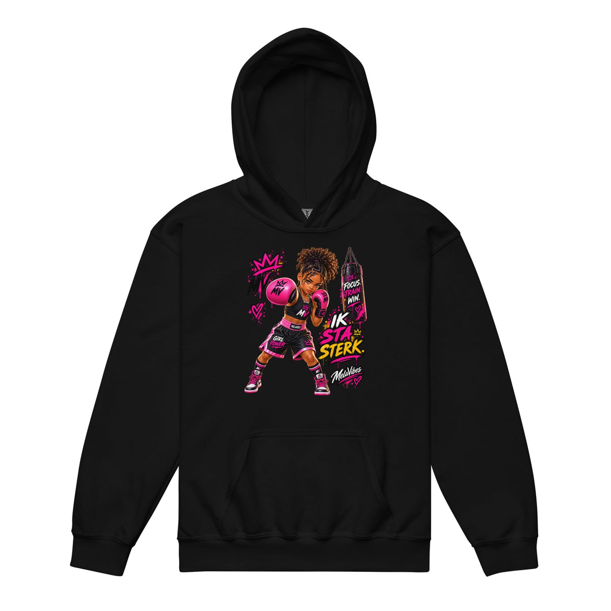 Boks Hoodie voor Meisjes 7–13 Jaar – Ik Sta Sterk – vooraanzicht 1