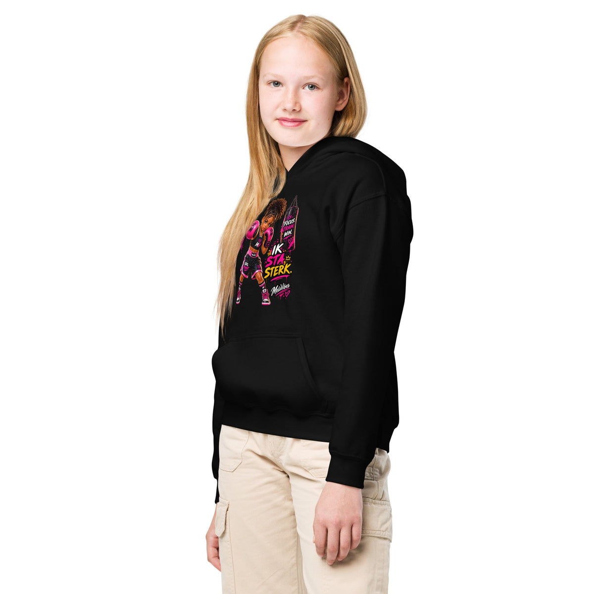 Boks Hoodie voor Meisjes 7–13 Jaar – Ik Sta Sterk – vooraanzicht 3